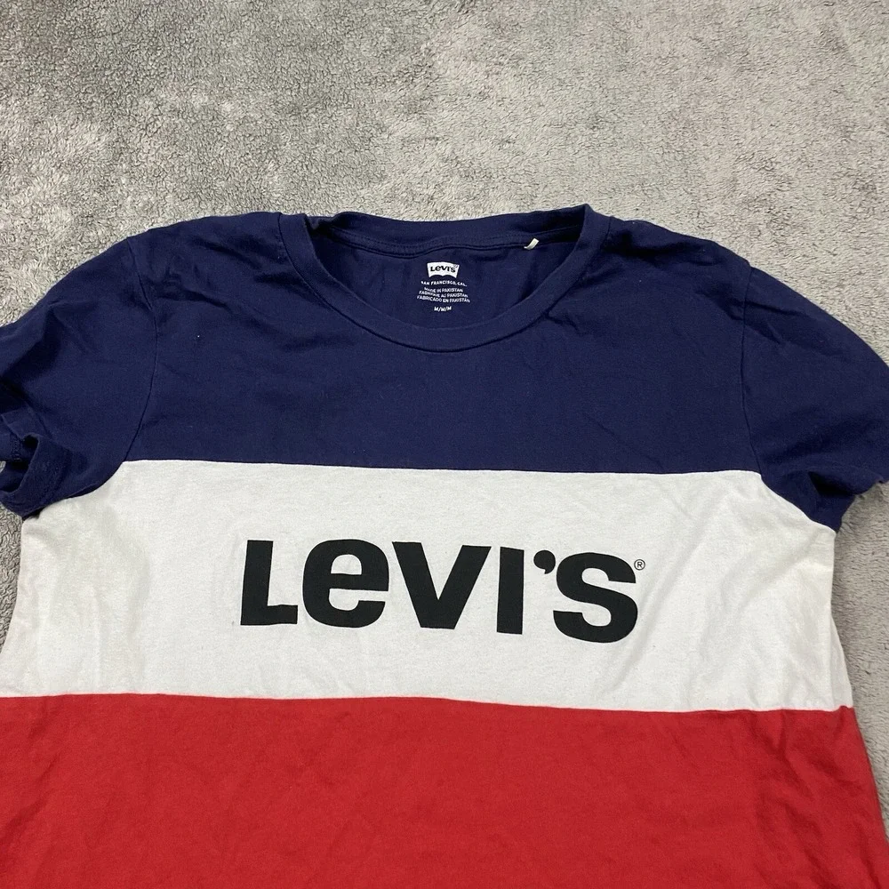 Levis Logo‎ Spellout Mens Size Medium Shirt Red White Blue Color Block